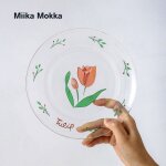 Assiette en verre de style japonais, rose tulipe fleur pirnt, plats a salade simples, support d'assiette ...