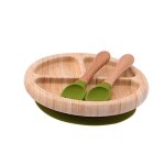 Assiette verte - bol d'alimentation en bambou pour bébé, avec cuillère en silicone anti - eclaboussures, ... Assiette verte - bol d'alimentation en bambou pour bébé, avec cuillère en silicone anti - eclaboussures, ...