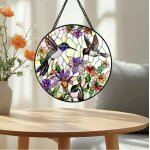 Attrape soleil suspendu en vitrail rond - 20x20cm pour fen�tre, f�te des m�res, pendaison de cr�maill�re ...