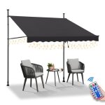 Aufun store � pince avec manivelle pour balcon et 6m de lumi�res solaires � led blanc chaud, r�sistant ...