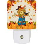 Automne drle epouvantail citrouille rtro lin texture led veilleuse avec capteurs du crpuscule a l'aube, ...