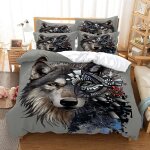 Automne hiver chaud bleu gris noir housse de couette avec fermeture ��clair, animal d loup chat rhinoc��ros ...
