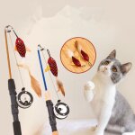 B�ton t�lescopique en forme de poisson, plumes de chat, canne a p�che de simulation, jouet amusant pour ...