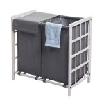 Bac � linge hwc - b60, bo�te � linge panier � linge, bois massif 60x60x33cm 68l blanc miteux, couvercle ...