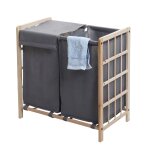 Bac � linge hwc - b60, bo�te � linge panier � linge, bois massif 60x60x33cm 68l brun clair, couvercle ...
