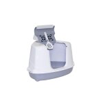 Bac a litire d'angle pour chat cosy corner gris blanc et gris