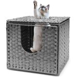 Bac a litire pour chat, 50 x 52 x 45 cm, en bambou tress avec coussinets, grand bac a litire dissimul ...
