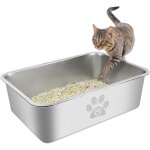 Bac a liti�re pour chat en acier inoxydable, grand bac a liti�re en m�tal pour chat, bac a crottes de ...
