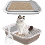 Bac a litire pour chat, grande maison de toilette pliable avec pelle a litire, portable, entre basse, ...