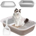 Bac a litire pour chat, grande maison de toilette pliable avec pelle a litire, portable, entre basse, ...