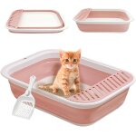Bac a litire pour chat, grande maison de toilette pliable avec pelle a litire, portable, entre basse, ...