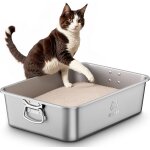 Bac litiere pour chat en inox avec poignes, bac a litire pour grands chats et lapins, caisse chat litiere ...