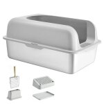 Bac a litire pour chat xl en acier inoxydable - duoku - 6 pouces de profondeur - sans odeur avec repose ...