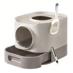 Bac a litire, pour chat xxl, avec couvercle, oatmeal et gris chaud