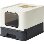 Bac a liti�re ferm� pour chat, beige + noir