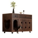 Bac a litiere maison de toilette pour chat, armoire a liti�re isol�e des odeurs, 100�45�66 cm, noyer ...