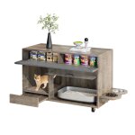 Bac a litiere maison de toilette chat - avec gamelles pour chat - plateau de r�cup�ration de sable - ...