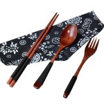 Baguettes en bois japonais vintage 3 pices / ensemble, cuillre fourchette vaisselle baguettes chinoises ...