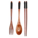 Baguettes en bois portables fourchette cuillre vaisselle de voyage ensemble de couverts de voyage baguettes ...