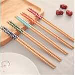 Baguettes chinoises antid�rapantes cr�atives r�utilisables, 1 paire baguettes en bois de cerisier pointues, ...