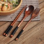 Baguettes chinoises en bois, cuillre fourchette vaisselle a long manche, service de table domestique, ...