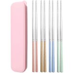 Baguettes r�utilisables en m�tal, 4 paires de baguettes chinoises en acier inoxydable