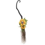 Balai de sorciere fleuri a suspendre 95cm orange