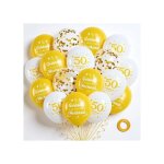 Ballons 50�me anniversaire de mariage or et blanc - lot de 36 ballons de d�coration en latex avec confettis ...