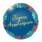 Ballon aluminium anniversaire tropical 50cm bleu