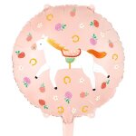 Ballon aluminium rond cheval fleurs 35cm rose