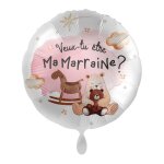Ballon aluminium rond demande marraine ours 43cm