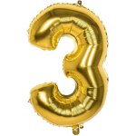 Ballon d'anniversaire chiffre 3 couleur or - 36 cm