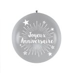 Ballon geant latex joyeux anniversaire 1m argent