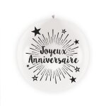 Ballon geant latex joyeux anniversaire 1m blanc