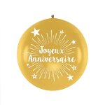 Ballon geant latex joyeux anniversaire 1m or