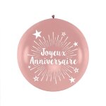 Ballon geant latex joyeux anniversaire 1m or rose