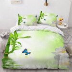Bambou papillon housse de couette x imprim�� d vert parure de lit personnes ado fille enfants microfibre ...