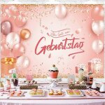 Banni�re d'anniversaire natooz en rose gold 210x150cm - d�coration eblouissante!