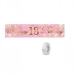 Banni�re ev�nementielle - nikcorp - 18 ans - waterproof - rose & or - 40cm x 180cm