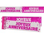 Bannieres joyeux anniversaire paillettee rose