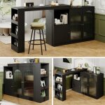 Bar pivotant 360, bar et salle � manger pivotant noir minimaliste et moderne, meuble de rangement multifonctio ...
