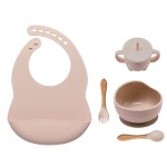 Un beige 5pcs - service de table en silicone pour nourrir bb, 5 pices par ensemble, bol d'alimentation ...