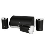 Berlinger haus bo�te a pain avec ensemble de 3 bocaux, acier inoxydable noir mat, rangement pour pain, ...