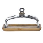 Beurrier en bambou avec couvercle en verre - plateau a beurre transparent pour rfrigrateur et comptoir ...