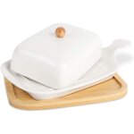 Beurrier en c�ramique avec plateau en bambou, beurrier avec couvercles, beurrier de ferme avec couvercle ...