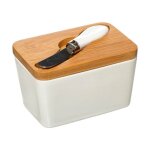 Beurrier avec couteau - elegance - c�ramique - bois - dimensions: 13. 5x9. 3x9 cm - non compatible lave ...