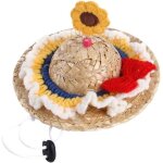 (blanc)chapeau de paille pour animaux de compagnie costume de chien chapeaux avec en tricot cordon de ...