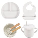 Blanc gris clair - assiette a manger en silicone pour bb, 6 pices / ensemble, avec bol a ventouse, ...