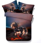 Blanc noir cheval courant parures de lit pour personnes, pi��ces hiver automne housse de couette avec ...