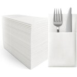 Blanc - serviette de table jetable 50 pices, toucher lin, avec sac a couverts.